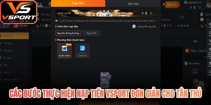 Các bước thực hiện nạp tiền VSport đơn giản cho tân thủ