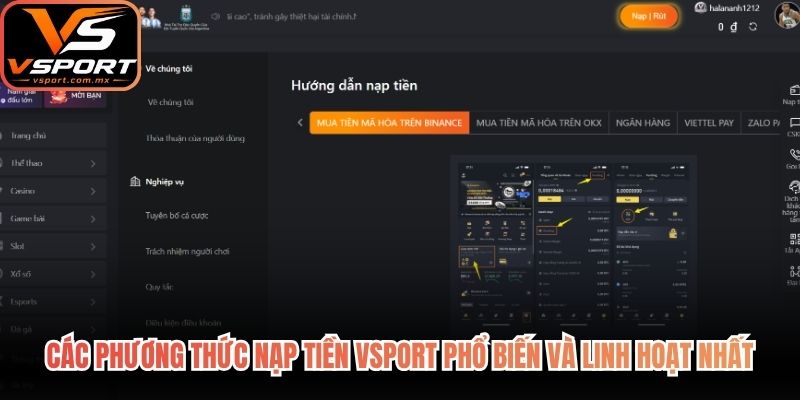 Các phương thức nạp tiền VSport phổ biến và linh hoạt nhất