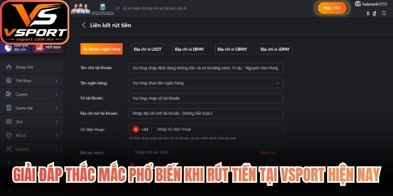 Giải đáp thắc mắc phổ biến khi rút tiền tại VSport hiện nay